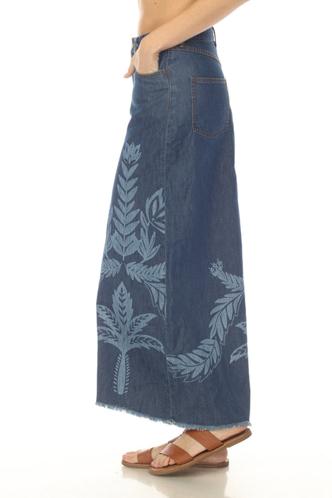 Johnny Was Jade Denim Blue Rosalia Jean Maxi Skirt L73225-7