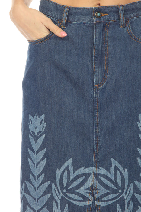 Johnny Was Jade Denim Blue Rosalia Jean Maxi Skirt L73225-7