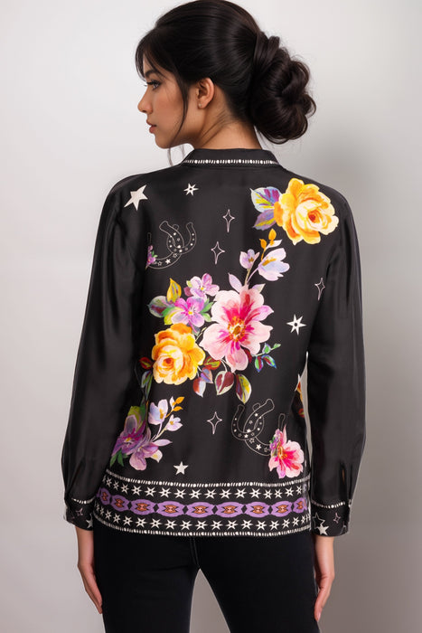 Johnny Was Jade Black Rosalynda Floral Button Down Shirt L19825-1
