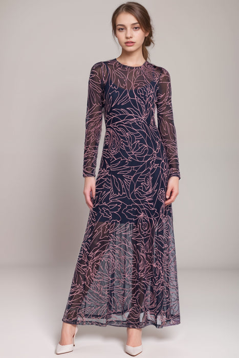 Johnny Was Jade Style L37324-9 Blue Sereina Sumner Panel Mesh Maxi Dress