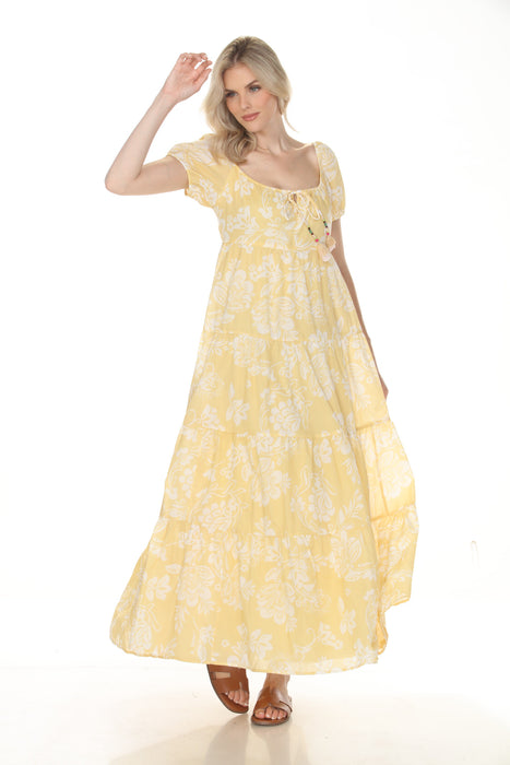 Johnny Was Jade Sorrento Sunshine Yellow Lily Rae Tiered Maxi Dress L37326-3