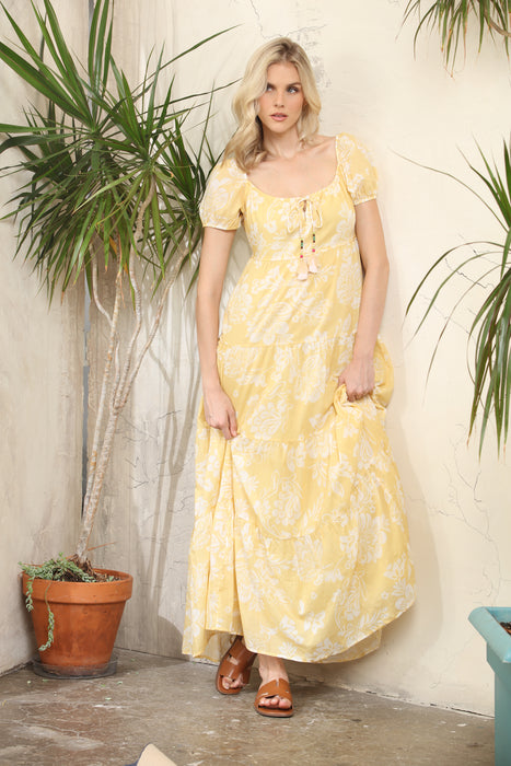 Johnny Was Jade Sorrento Sunshine Yellow Lily Rae Tiered Maxi Dress L37326-3
