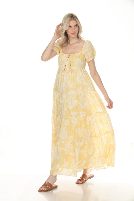 Johnny Was Jade Sorrento Sunshine Yellow Lily Rae Tiered Maxi Dress L37326-3