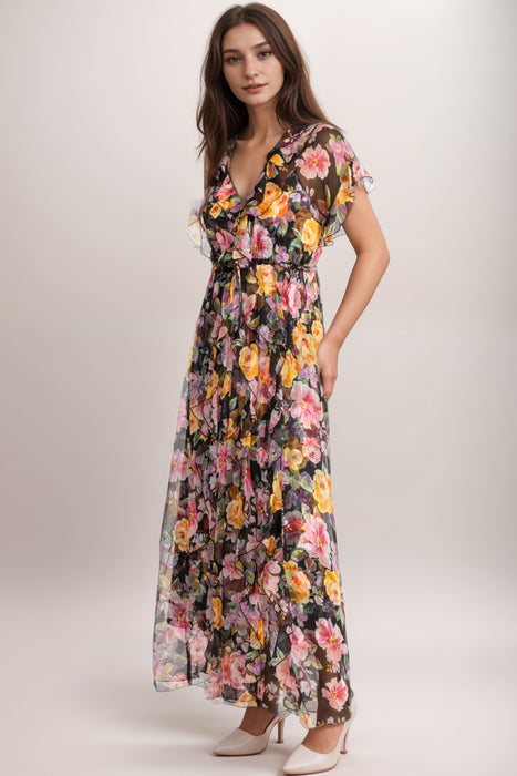 Johnny Was Jade Suri Ruffle Floral Silk Maxi Dress L38025-1
