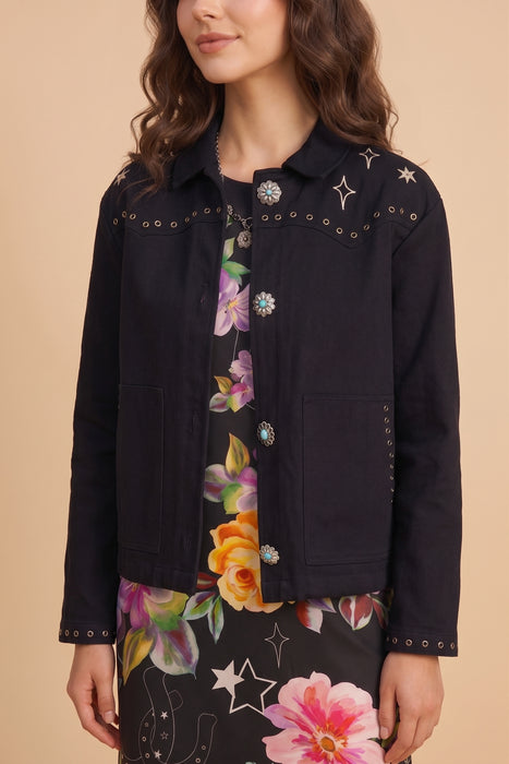 Johnny Was Jade Black Tory Embroidered Jacket L46025-1