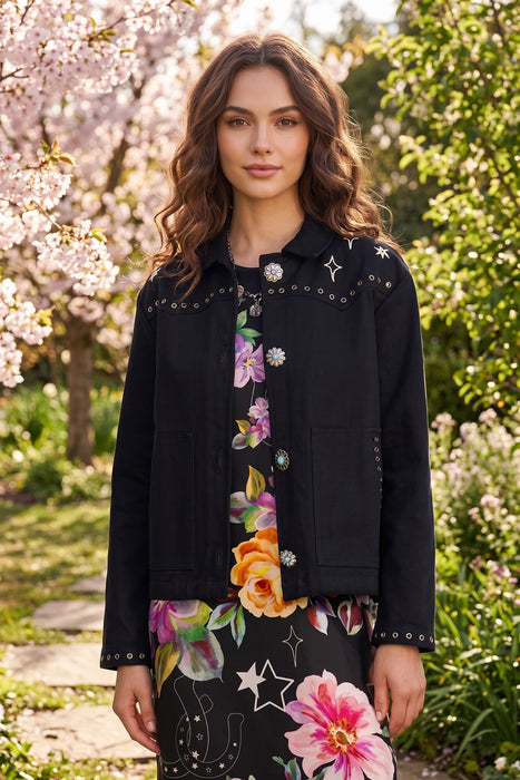 Johnny Was Jade Black Tory Embroidered Jacket L46025-1