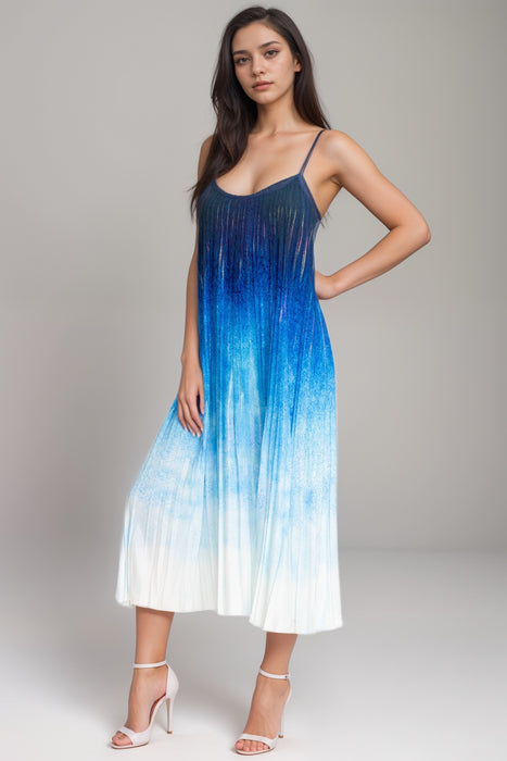 Johnny Was Jade Blue Tye Pleated Midi Dress L34624-E