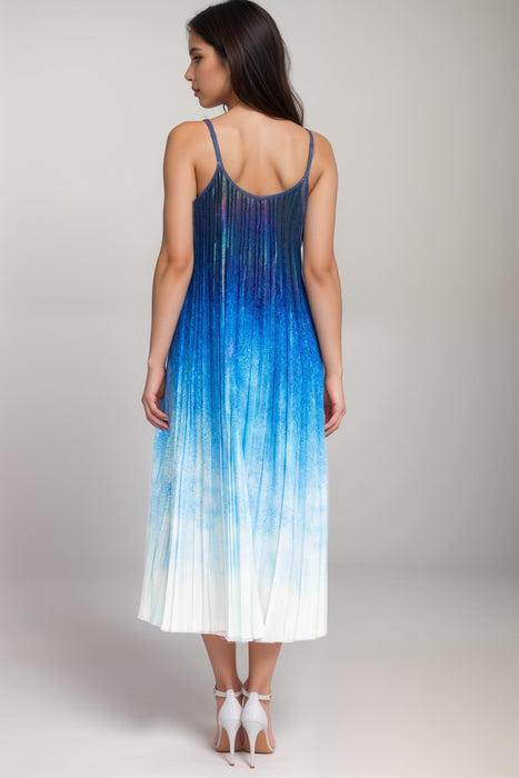 Johnny Was Jade Blue Tye Pleated Midi Dress L34624-E