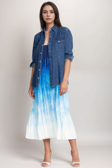 Johnny Was Jade Blue Tye Pleated Midi Dress L34624-E