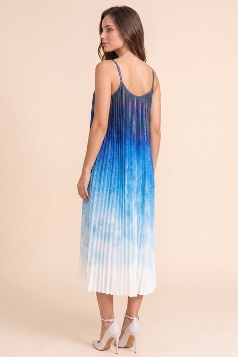 Johnny Was Jade Blue Tye Pleated Midi Dress L34624-E