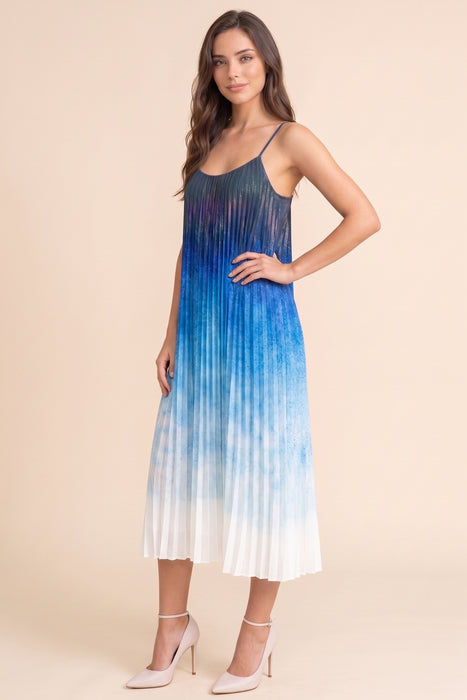 Johnny Was Jade Blue Tye Pleated Midi Dress L34624-E