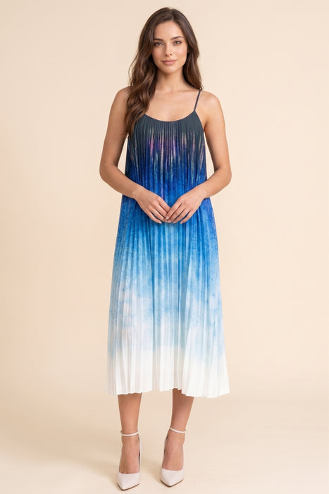 Johnny Was Jade Blue Tye Pleated Midi Dress L34624-E