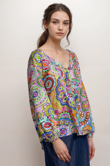 Johnny Was Jannika Button Front Silk Shirt C14525B2