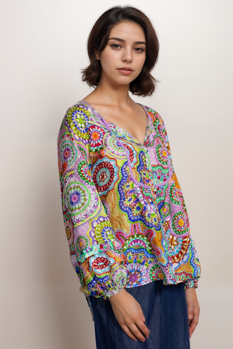 Johnny Was Jannika Button Front Silk Shirt C14525B2 Plus Size