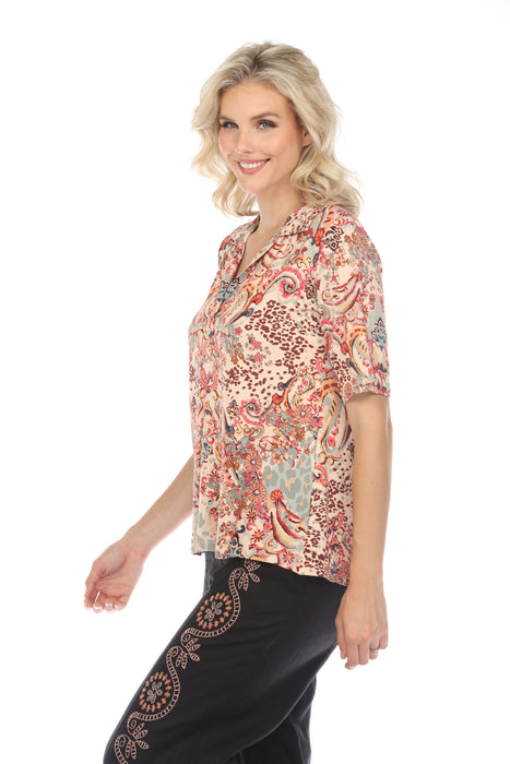 Johnny Was Jungle Paisley Short Sleeve Polo Swing Tee Boho Chic T21223