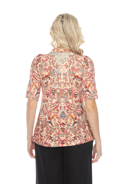 Johnny Was Jungle Paisley Short Sleeve Polo Swing Tee Boho Chic T21223