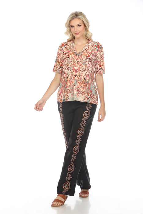 Johnny Was Jungle Paisley Short Sleeve Polo Swing Tee Boho Chic T21223