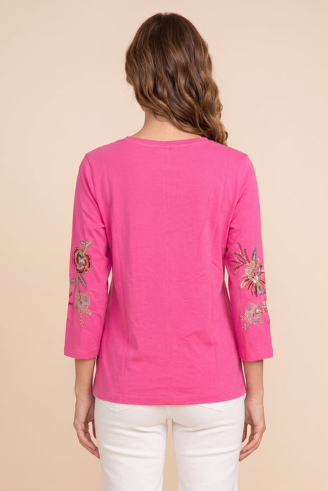 Johnny Was Junie 3/4 Sleeve Trapunto V-Neck Tee J10226-1