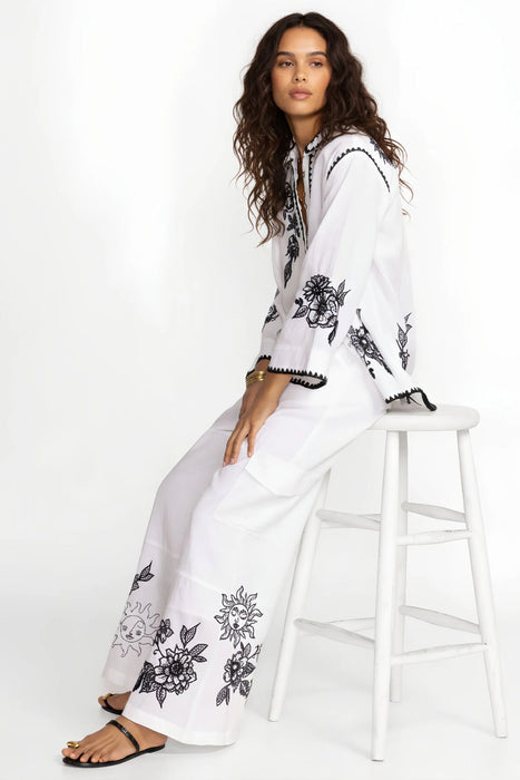 Johnny Was JWLA White Addison Drawstring Wide Leg Pant J69823-E