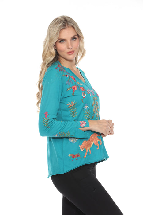 Johnny Was JWLA Adela Slit Sleeve Embroidered Tee J12824