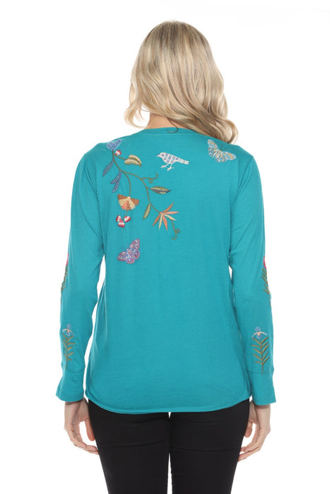 Johnny Was JWLA Adela Slit Sleeve Embroidered Tee J12824