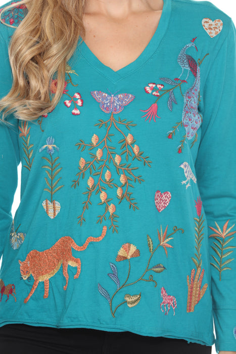 Johnny Was JWLA Adela Slit Sleeve Embroidered Tee J12824