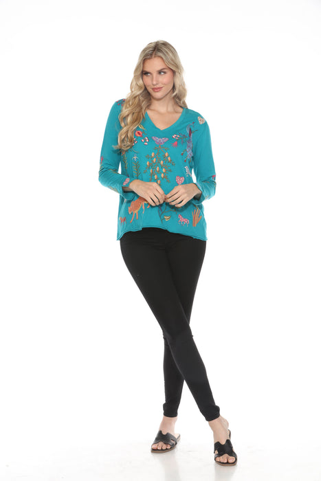Johnny Was JWLA Adela Slit Sleeve Embroidered Tee J12824