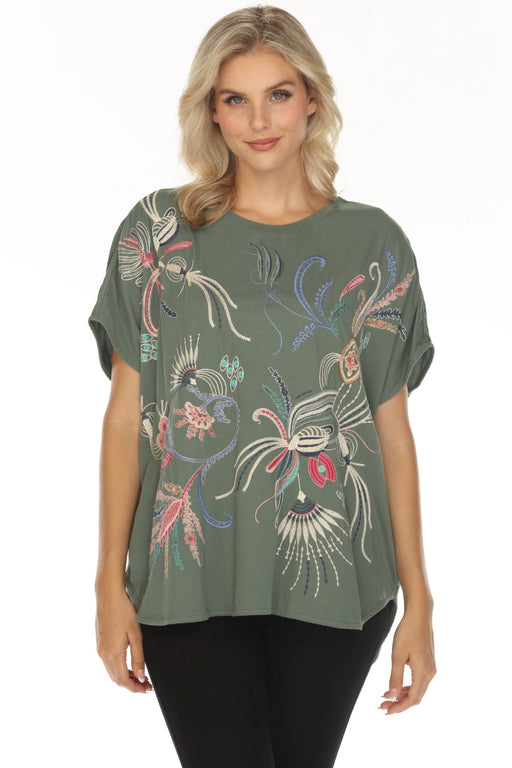 Johnny Was JWLA Style J15824 Antonella Jersey Embroidered Poncho Tee Boho Chic