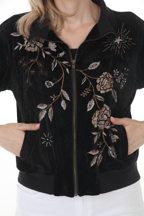 Johnny Was JWLA Black Ally Velour Mock Neck Zip-Up Sweater J14722-O