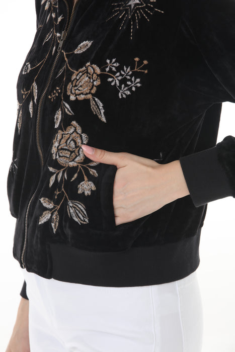 Johnny Was JWLA Black Ally Velour Mock Neck Zip-Up Sweater J14722-O