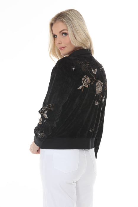 Johnny Was JWLA Black Ally Velour Mock Neck Zip-Up Sweater J14722-O