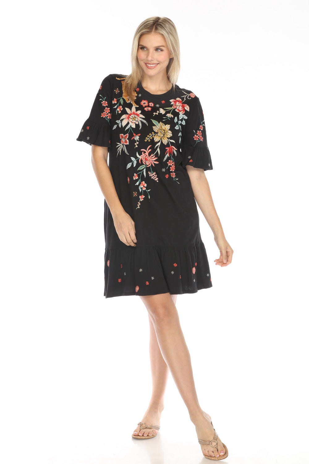 Ruffle Sleeve Knit Dress with Floral Embroidery | Johnny Was AfterRetail Ruffle Sleeve Knit Dress with Floral Embroidery | Johnny Was AfterRetail