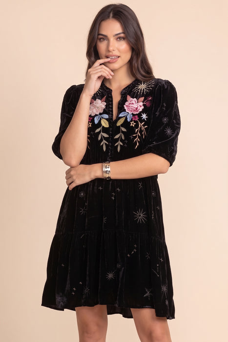 Johnny Was JWLA Black Celestin Velvet Puff Sleeve Dress J35722-8