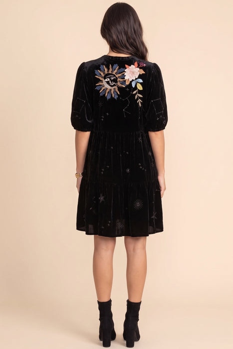 Johnny Was JWLA Black Celestin Velvet Puff Sleeve Dress J35722-8