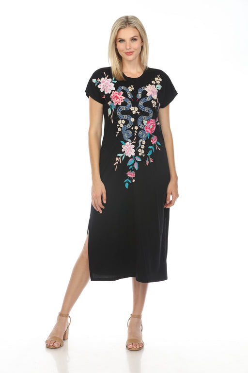 Johnny Was JWLA Style J32224 Black Edie Relaxed Knit Embroidered Dress Boho Chic
