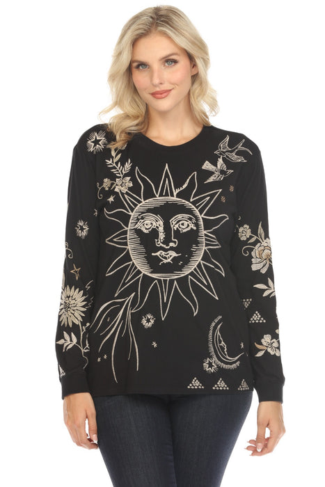 Johnny Was JWLA Embroidered Long Sleeve Crew Neck Tee J17424