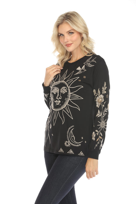 Johnny Was JWLA Embroidered Long Sleeve Crew Neck Tee J17424