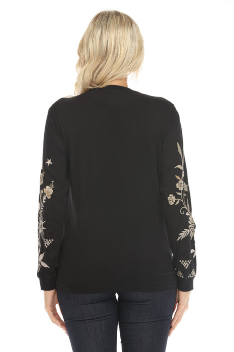 Johnny Was JWLA Embroidered Long Sleeve Crew Neck Tee J17424