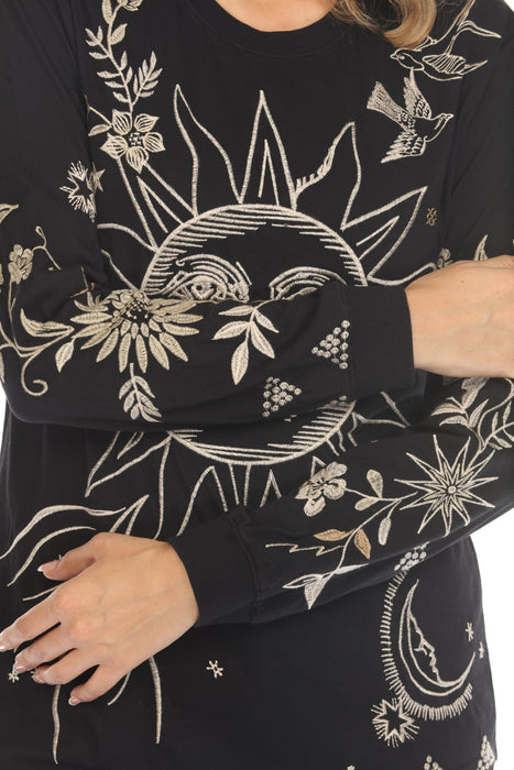 Johnny Was JWLA Embroidered Long Sleeve Crew Neck Tee J17424