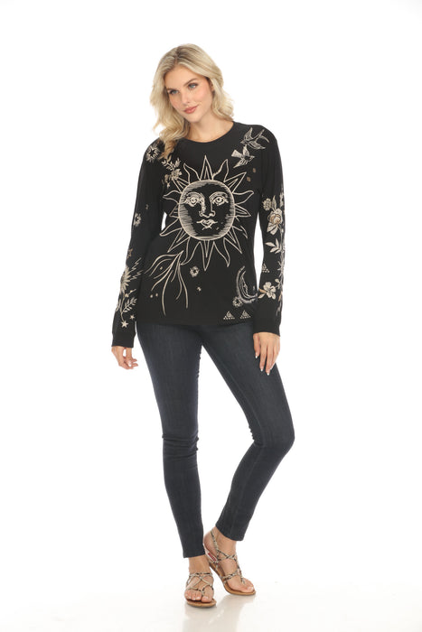 Johnny Was JWLA Embroidered Long Sleeve Crew Neck Tee J17424