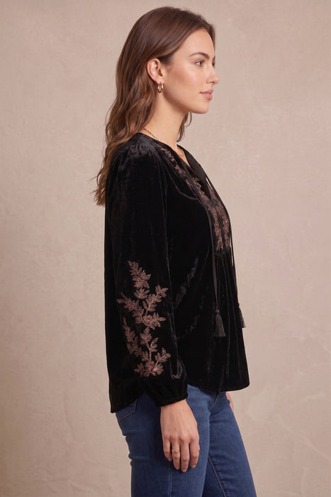 Johnny Was JWLA Black Femke Velvet Prairie Beaded Blouse J17725-O