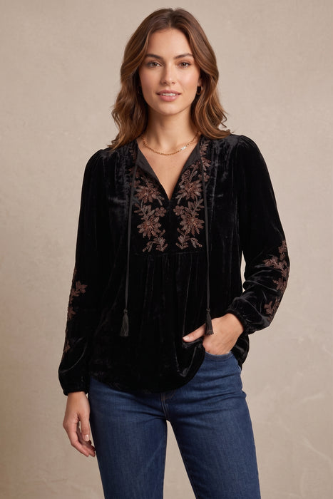 Johnny Was JWLA Black Femke Velvet Prairie Beaded Blouse J17725-O