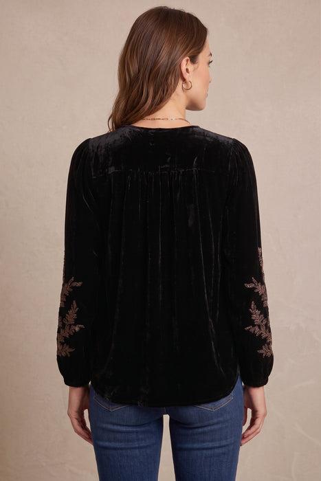 Johnny Was JWLA Black Femke Velvet Prairie Beaded Blouse J17725-O