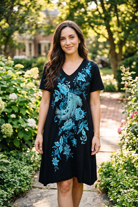 Johnny Was JWLA Black Fiona V-Neck Knit Drape Dress J31526-2