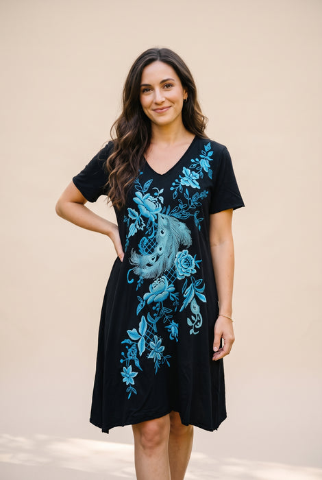 Johnny Was JWLA Black Fiona V-Neck Knit Drape Dress J31526-2