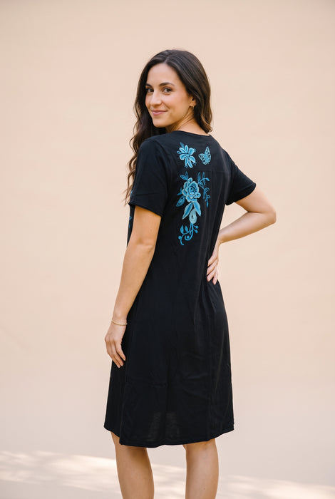 Johnny Was JWLA Black Fiona V-Neck Knit Drape Dress J31526-2