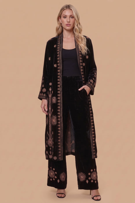 Johnny Was JWLA Black Heidi Velvet Embroidered Long Kimono Coat J49323-O