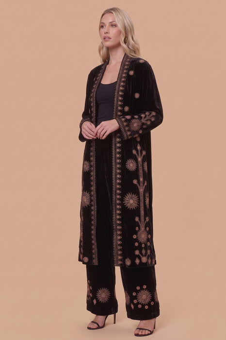 Johnny Was JWLA Black Heidi Velvet Embroidered Long Kimono Coat J49323-O