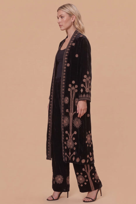 Johnny Was JWLA Black Heidi Velvet Embroidered Long Kimono Coat J49323-O
