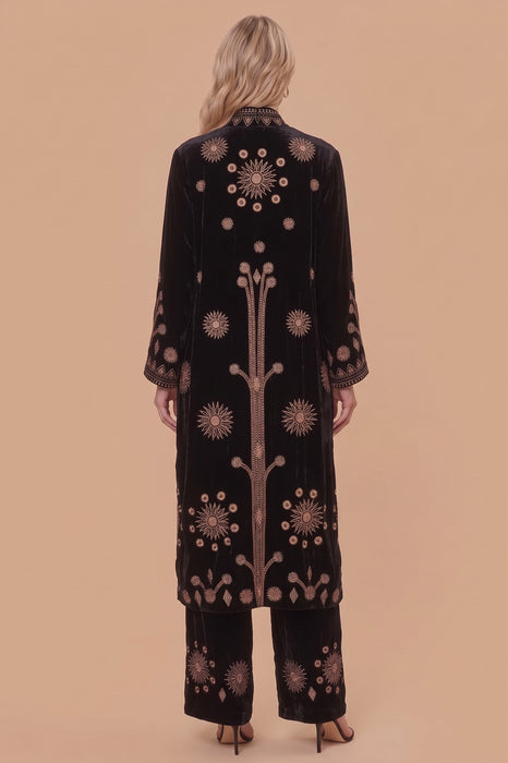 Johnny Was JWLA Black Heidi Velvet Embroidered Long Kimono Coat J49323-O